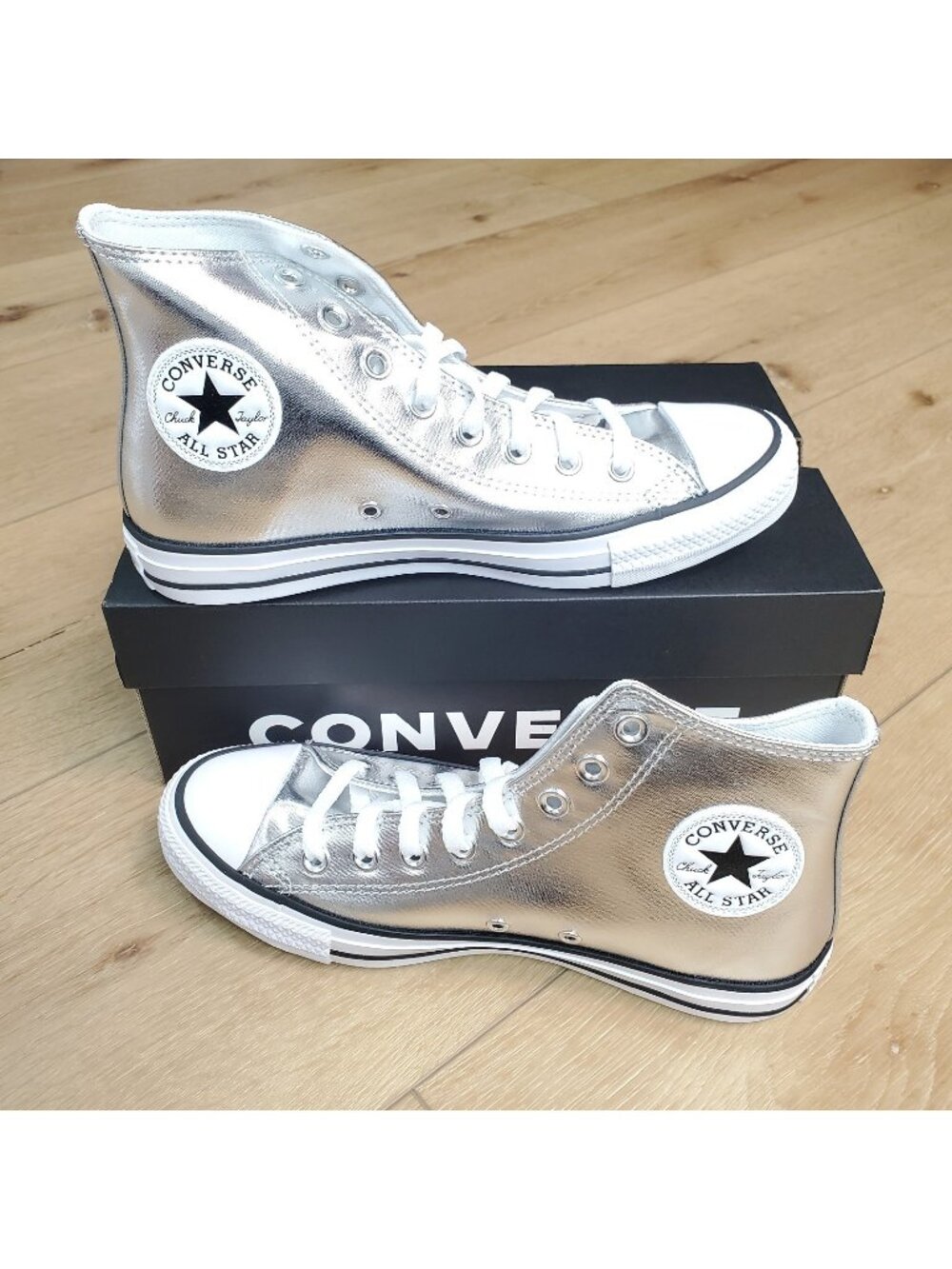 Converese Chuck Taylor Hi Metallic Silver Womens 8 / Mens 6 Homecoming Prom Y3K